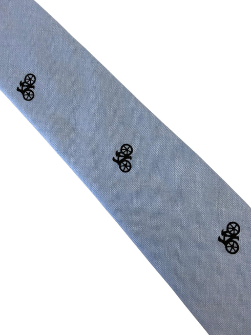 light pale blue pastel cotton tie with  bike bicycle design
